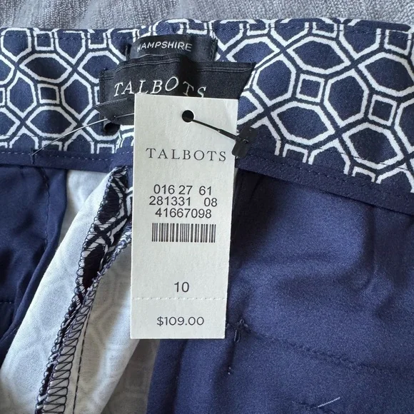 NWT Talbots Hampshire Ankle Pants Navy White Circle Geo Print Cotton Stretch 10 - Picture 6 of 9